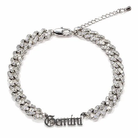 Women Gothic Zodiac Cuban Link Anklet Pave Zirconia Alloy Gold Silver Tone Hip Hop Adjustable Foot Chain Jewelry