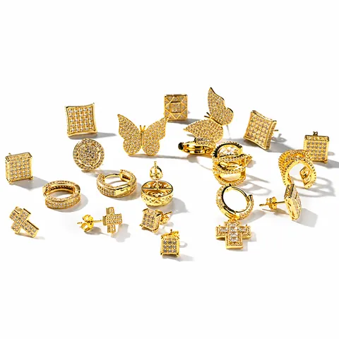 Hip-Hop Kupfer Zirkonia Ohrstecker Für Herren Damen Geometrisch Quadrat Schmetterling Kreuz Iced Out Punk Schmuck Ohrmanschette