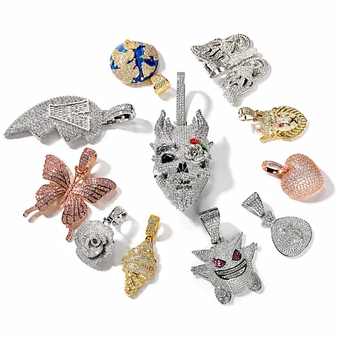Hip Hop Iced Out Hanger Halsketting Zirconia Koper Roestvrij Staal Ketting Vlinder Aarde Schedel Leeuw Hart Sieraden