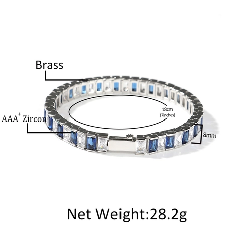 Bracciale Tennis Hip Hop con Zirconi Rettangolari in Rame Placcato Oro Argento Gioielli Geometrici per Uomo Donna