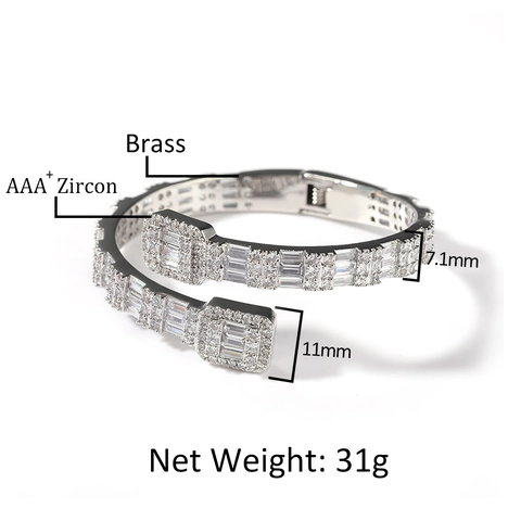 Hip Hop Kupfer Zirkonia Eingelegt Bypass Offener Armreif Geometrisch Zweifarbig Iced Out Schmuck Trendiger Luxuriöser Armband Herren