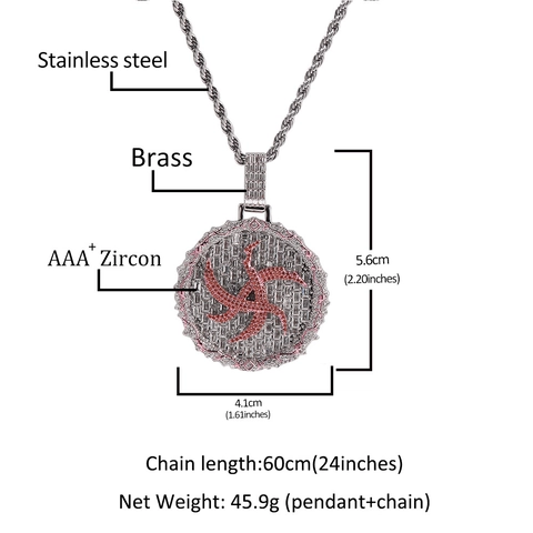 Hip Hop Kupfer Zirkonia Rund Anhänger Halskette Für Herren Damen Iced Out Bling Schmuck Drehende Scheibe Anhänger Kette