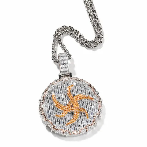 Hip Hop Kupfer Zirkonia Rund Anhänger Halskette Für Herren Damen Iced Out Bling Schmuck Drehende Scheibe Anhänger Kette