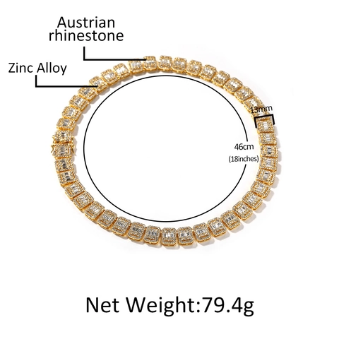 Hip Hop Iced Out Legierung Zirkonia Halskette Für Herren Damen Quadratische Gliederkette Bling Mode Schmuck Gold Silber