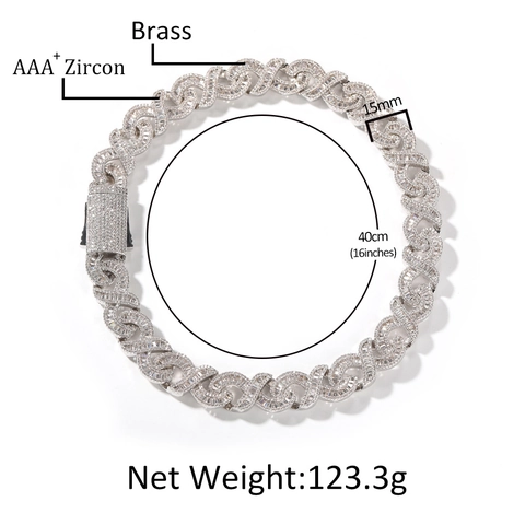 Hip Hop Infinity S Shape Cuban Link Chain Necklace Gold Silver Plated Copper Zirconia Men Women Street Fashion Jewelry