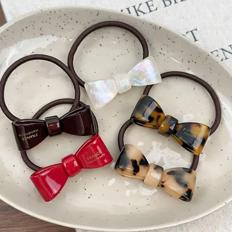 French Acetate Bow Hair Tie High Elastic Rubber Band Minimalist Elegant Bowknot Ponytail Holder Handmade Hair Accessories For Women
