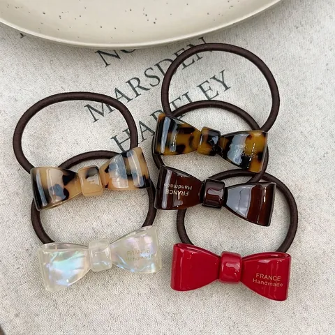 French Acetate Bow Hair Tie High Elastic Rubber Band Minimalist Elegant Bowknot Ponytail Holder Handmade Hair Accessories For Women