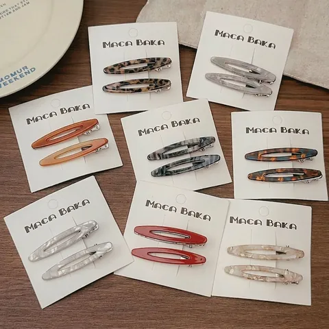 Acetate Hollow Oval Hair Clips Korean Style Marble Leopard Print Side Bangs Duckbill Clip Set For Women Girls Hair Accessory