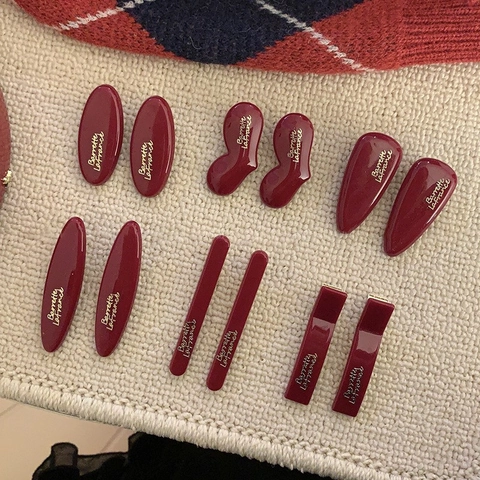 Vintage Franse Wijnrood Hars Haarclip Goud Letters Barrette La France Geometrische Eendenbekclip Voor Vrouwen Dagelijkse Accessoires