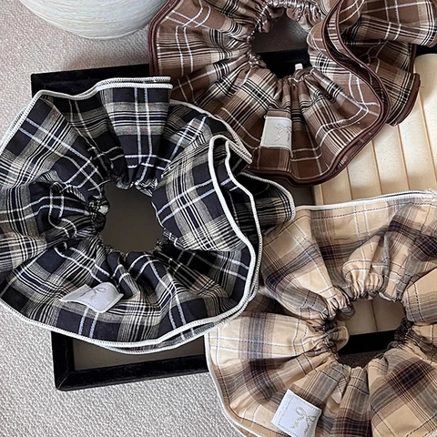 Scrunchies a Quadretti Stile Coreano Elastici per Capelli in Tessuto Grande Porta Coda di Cavallo Vintage Donna Accessori