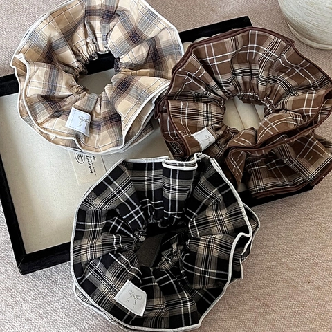 Scrunchies a Quadretti Stile Coreano Elastici per Capelli in Tessuto Grande Porta Coda di Cavallo Vintage Donna Accessori