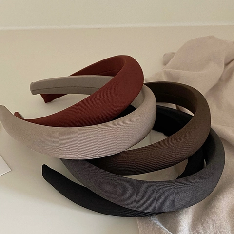 Diadema de Esponja Acolchada de Tela de Color Sólido Estilo Coreano para Mujer Minimalista Parte Superior Craneal Alta Aro de Pelo Grueso
