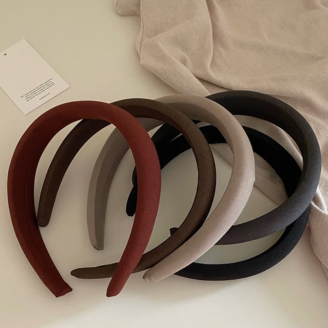 Diadema de Esponja Acolchada de Tela de Color Sólido Estilo Coreano para Mujer Minimalista Parte Superior Craneal Alta Aro de Pelo Grueso