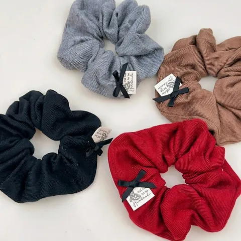 Scrunchies in Tessuto a Maglia Con Fiocco Ed Etichetta Fatta a Mano Elastici Per Capelli Stile Coreano Per Donna