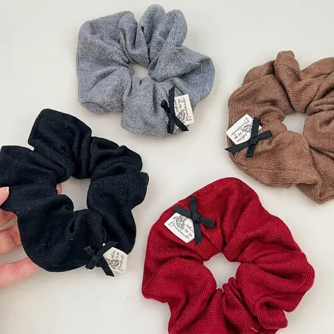Scrunchies in Tessuto a Maglia Con Fiocco Ed Etichetta Fatta a Mano Elastici Per Capelli Stile Coreano Per Donna