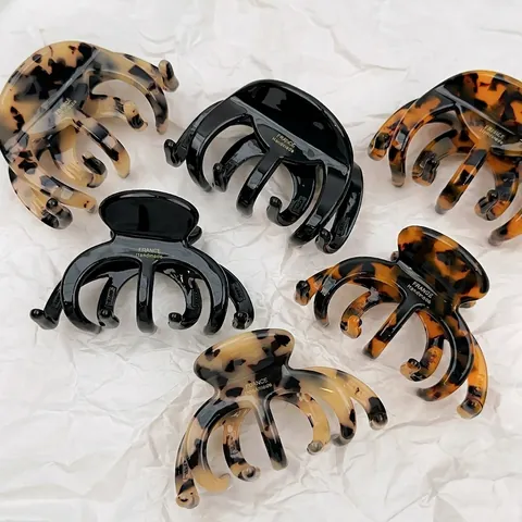 Pinza para el Cabello de Acetato Vintage para Mujer Estilo Coreano Etiqueta Dorada Patrón de Leopardo Carey Forma de Pulpo Calabaza Pinza Grande Accesorios