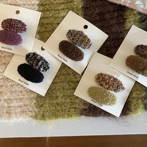 Retro Tweed Plaid Plush Oval Duckbill Hair Clips For Women Girls Handmade Fabric Autumn Winter Hair Accessories Barrettes