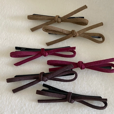 Vintage Suede Bowknot Hair Clip Elegant Solid Color Duckbill Clip For Women Fashion Hair Accessories Handmade Side Clip