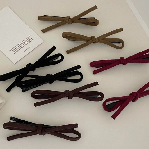 Vintage Suede Bowknot Hair Clip Elegant Solid Color Duckbill Clip For Women Fashion Hair Accessories Handmade Side Clip