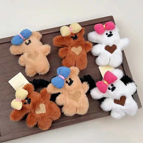 Lindo Clip de Pelo de Oso de Peluche Lazo Corazón Bordado Dulce Clip de Pico de Pato Accesorios de Pelo para Mujeres Niñas