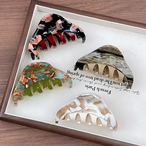 Korean Retro Acetate Contrast Color Splicing Hair Claw Clip Marble Tortoiseshell Pattern Handmade Shark Clip Hair Accessories For Women