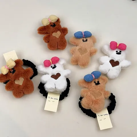 Lindo Clip de Pelo de Oso de Peluche Lazo Corazón Bordado Dulce Clip de Pico de Pato Accesorios de Pelo para Mujeres Niñas