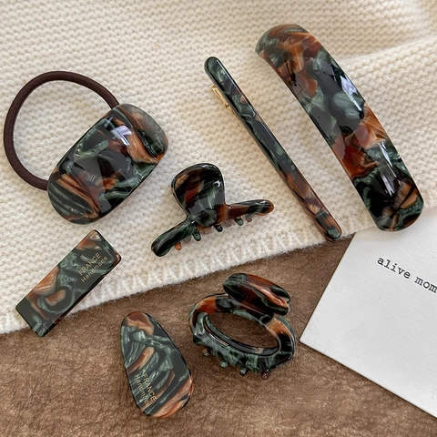French Vintage Acetate Marble Pattern Hair Clip Women Geometric Hair Claw Duckbill Clip Handmade Fashion Hair Accessories