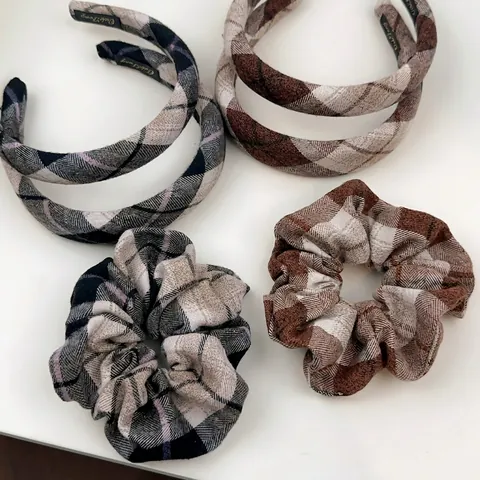 Cerchietto Imbottito a Quadri Vintage in Tessuto Stile Britannico Elastico per Capelli a Scacchi alla Moda per Donna