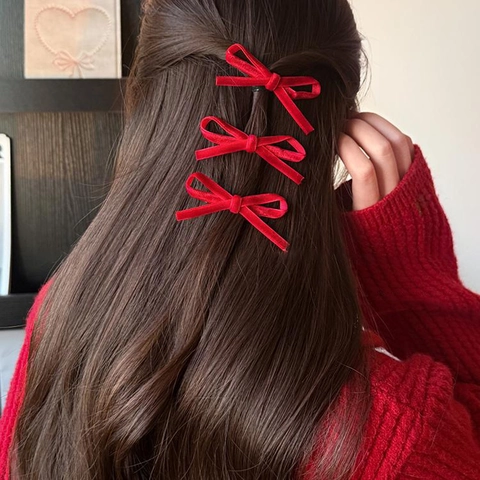 Mollette per Capelli con Fiocco in Velluto Rosso per Donne Ragazze Fermaglio in Raso Fiocco a Quadretti Accessori Capelli