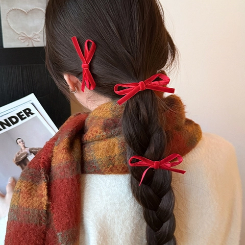 Mollette per Capelli con Fiocco in Velluto Rosso per Donne Ragazze Fermaglio in Raso Fiocco a Quadretti Accessori Capelli