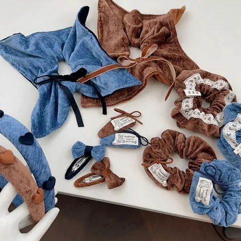 Korean Style Velvet Bow Heart Hair Clip Vintage Corduroy Scrunchies Bear Pattern Hair Tie Lace Headband Hair Accessories For Women