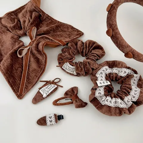 Korean Style Velvet Bow Heart Hair Clip Vintage Corduroy Scrunchies Bear Pattern Hair Tie Lace Headband Hair Accessories For Women