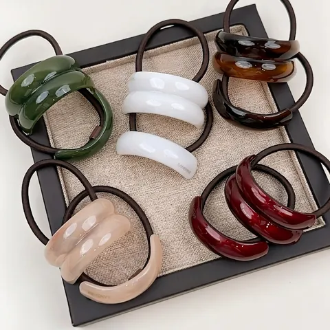 Coletero de Arco Geométrico de Resina Minimalista Alta Elasticidad Color Sólido Banda de Pelo para Mujer Accesorios de Peinado Elegantes