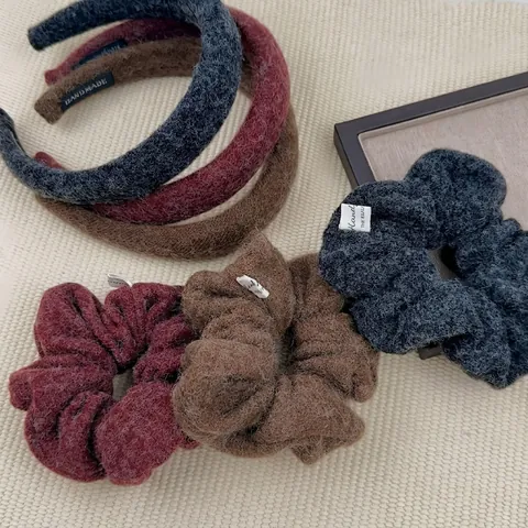 Knitted Plush Hair Scrunchie Headband Korean Style Maillard Fabric Elastic Hair Ties For Women Autumn Winter Accessory