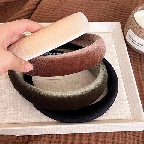 Diadema Acolchada de Terciopelo Ancha Vintage Para Mujer Color Sólido Coreano Dulce Esponja Banda de Pelo Hecha a Mano Accesorios para el Cabello