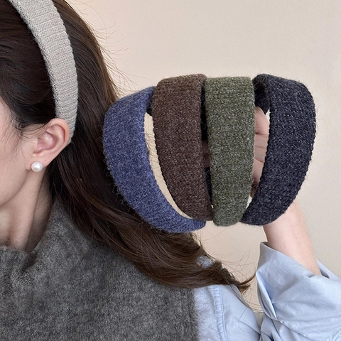Diadema Ancha de Lana Tejida para Mujer Otoño Invierno Color Sólido Acanalado Suave Hecho a Mano Banda para el Cabello para Lavado de Cara Diario