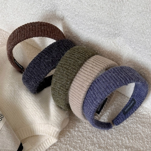 Diadema Ancha de Lana Tejida para Mujer Otoño Invierno Color Sólido Acanalado Suave Hecho a Mano Banda para el Cabello para Lavado de Cara Diario