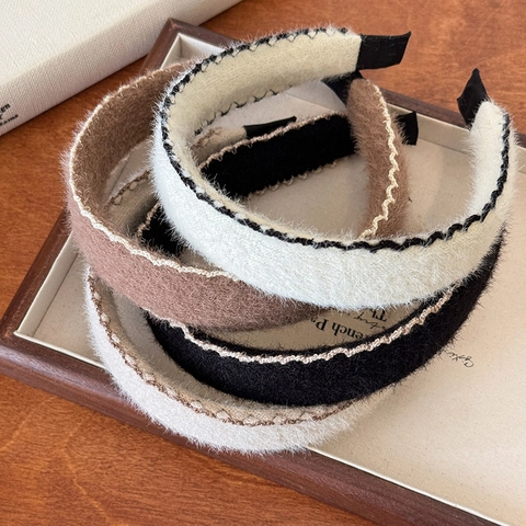 Cerchietto da Donna in Peluche per Autunno Inverno Bordo a Onda a Contrasto Fatto a Mano Morbida Fascia per Capelli Elegante