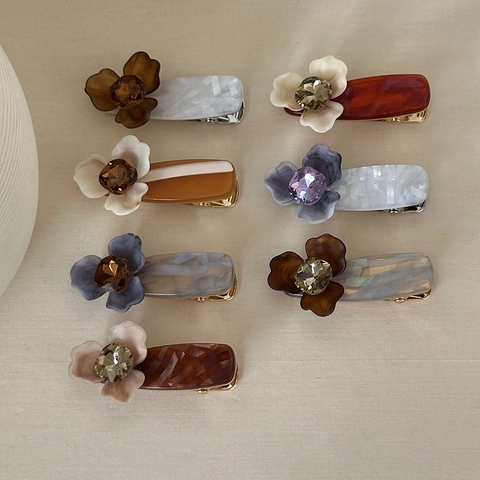 Retro Fiore di Iris Clip per Capelli Resina di Acetato 3D Clip a Becco d'Anatra Cristallo Dolce Elegante Accessori Donna