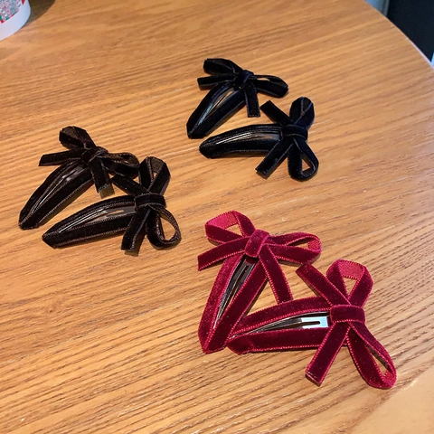 Barrette Cheveux Nœud en Velours Élégante pour Femme Style Coréen Pince BB Ajourée Vintage Rouge Noir Accessoires Coiffure