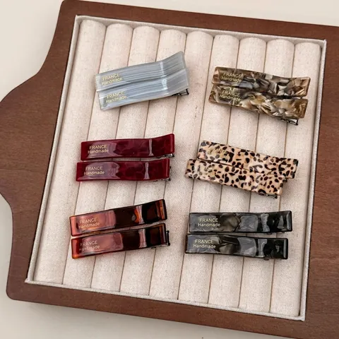 Pinzas para el Pelo de Acetato Francés Mármol Leopardo Pico de Pato Hechas a Mano Rectangulares para Mujer Accesorios
