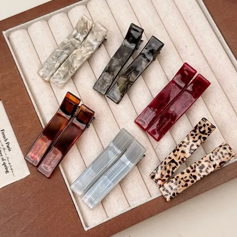 Pinzas para el Pelo de Acetato Francés Mármol Leopardo Pico de Pato Hechas a Mano Rectangulares para Mujer Accesorios