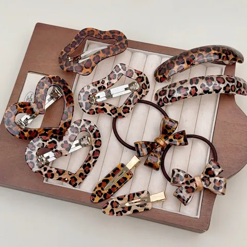 Koreanisch Retro Leopardenmuster Acetat Haarclip Elegant Herz Schleife Federclip Süßes Haargummi Damen Haarschmuck