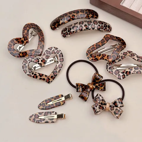 Koreanisch Retro Leopardenmuster Acetat Haarclip Elegant Herz Schleife Federclip Süßes Haargummi Damen Haarschmuck