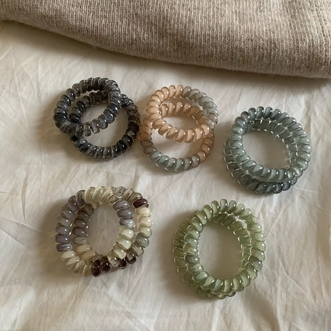 Women Korean Minimalist Spiral Telephone Wire Hair Ties Seamless Resin Plastic Gradient Marble Texture High Elasticity Hair Bands