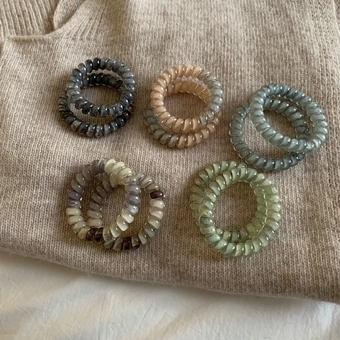 Women Korean Minimalist Spiral Telephone Wire Hair Ties Seamless Resin Plastic Gradient Marble Texture High Elasticity Hair Bands