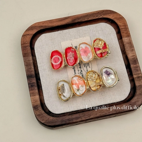 Franse Retro Legering Hars Bloem Haarclip Voor Vrouwen Handgemaakte Droogbloem Kunstparel Roos Haarschuifje Elegante Hoofddeksels