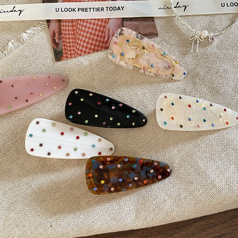 Fermaglio per Capelli con Motivo Marmorizzato in Stile Francese per Donna Dolce Colorato con Strass in Cristallo a Becco d'Anatra Moda Coreana