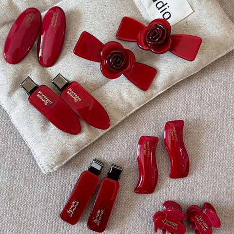 French Vintage Red Acetate Hair Clip For Women Handmade Wine Red Oval Square Wave Rose Flower Duckbill Clip Mini Claw