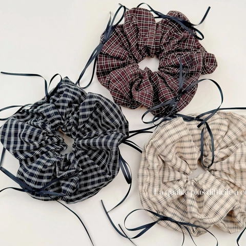 Vintage Karo Scrunchies Band Schleife Koreanisch Balletcore Stoff Elastische Haargummis Süß Pferdeschwanzhalter Für Damen